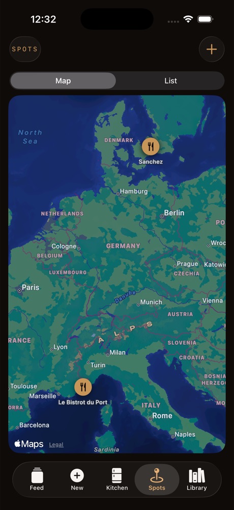 Spots map on iPhone